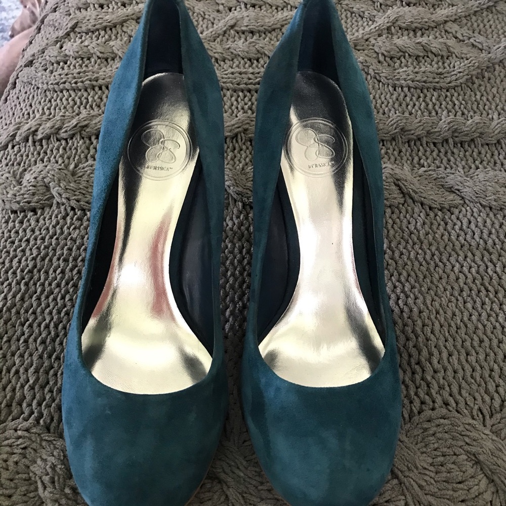 Jessica Simpson teal suede (leather) heels